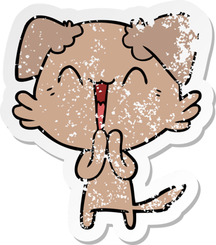 distressed sticker of a laughing little dog cartoon png