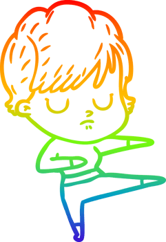 rainbow gradient line drawing of a cartoon woman png