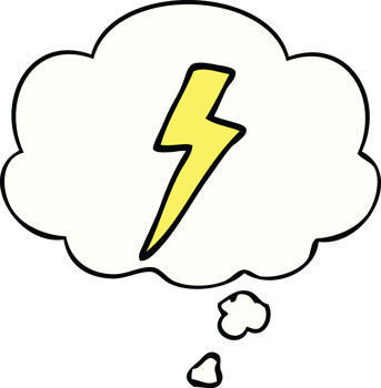 cartoon lightning bolt with thought bubble png