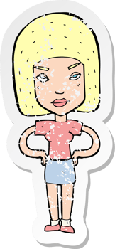 retro distressed sticker of a cartoon annoyed woman drawing png