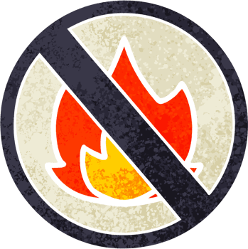 retro illustration style cartoon of a no fire sign png