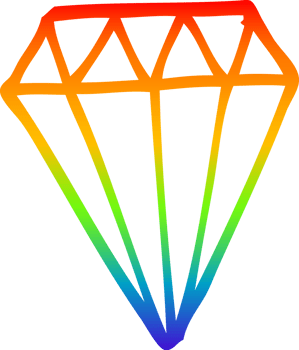 rainbow gradient line drawing of a cartoon tattoo diamond png