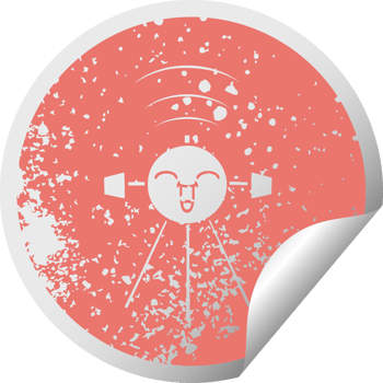 distressed circular peeling sticker symbol of a satellite png