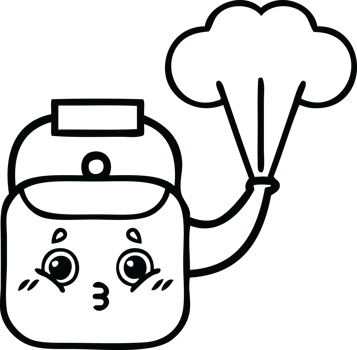 line drawing cartoon of a steaming kettle png