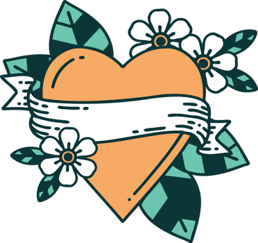 iconic tattoo style image of a heart and banner png