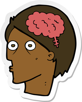 sticker of a cartoon head with brain symbol png