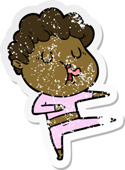 distressed sticker of a cartoon man singing png