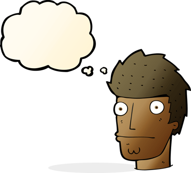 cartoon nervous man with thought bubble png