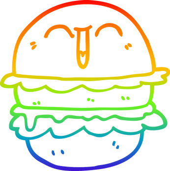 rainbow gradient line drawing of a cartoon burger png