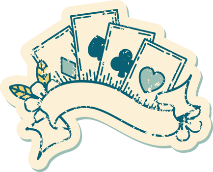 iconic distressed sticker tattoo style image of cards and banner png