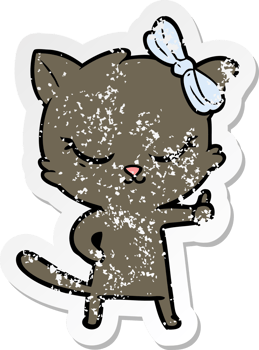 distressed sticker of a cute cartoon cat with bow png