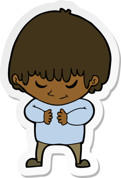 sticker of a cartoon shy boy png