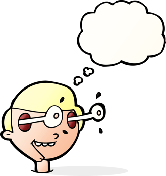 cartoon excited boy's face with thought bubble png