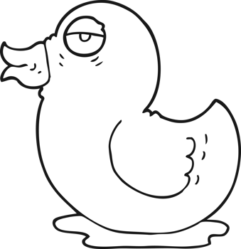 hand drawn black and white cartoon rubber duck png