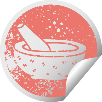 distressed circular peeling sticker quirky symbol pestle and mortar png