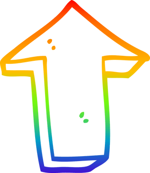 rainbow gradient line drawing of a cartoon arrow pointing direction png
