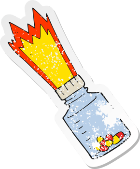 retro distressed sticker of a cartoon jar of pills png