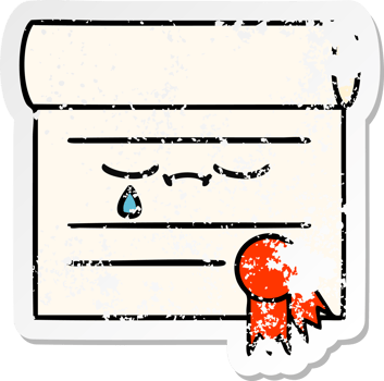 distressed sticker of a cute cartoon certificate png