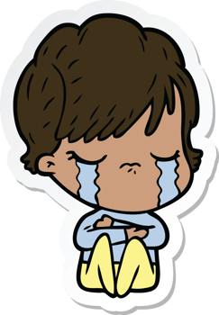 sticker of a cartoon woman crying png