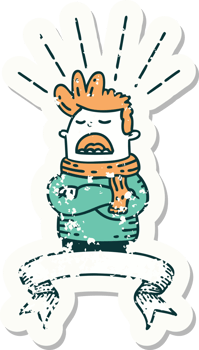 worn old sticker of a tattoo style man wearing scarf png
