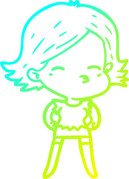 cold gradient line drawing of a cartoon woman png