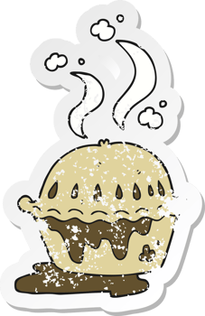 retro distressed sticker of a cartoon hot pie png