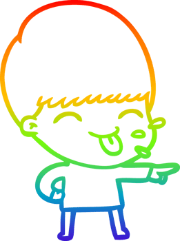 rainbow gradient line drawing of a cartoon boy sticking out tongue png