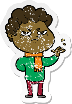 distressed sticker of a cartoon angry man png