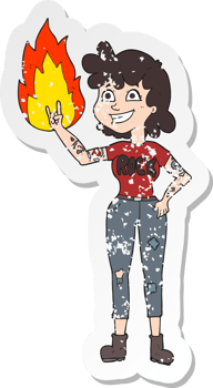 retro distressed sticker of a cartoon rock girl png
