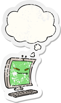 cyber bullying cartoon with thought bubble as a distressed worn sticker png