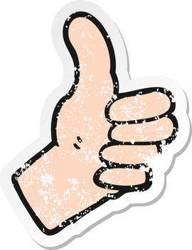 retro distressed sticker of a cartoon thumbs up sign drawing png