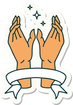 tattoo style sticker with banner of mystic hands png