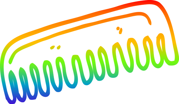 rainbow gradient line drawing of a cartoon hair comb png