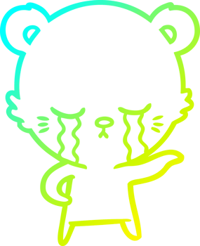 cold gradient line drawing of a crying cartoon polarbear png