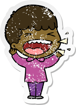 distressed sticker of a cartoon laughing man png