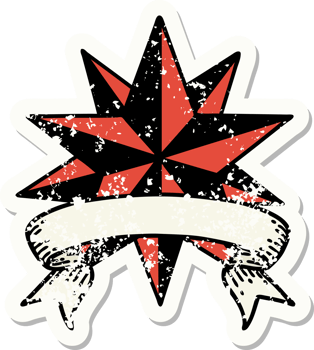 worn old sticker with banner of a star png