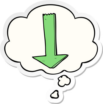 cartoon pointing arrow with thought bubble as a printed sticker png