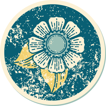 iconic distressed sticker tattoo style image of a flower png