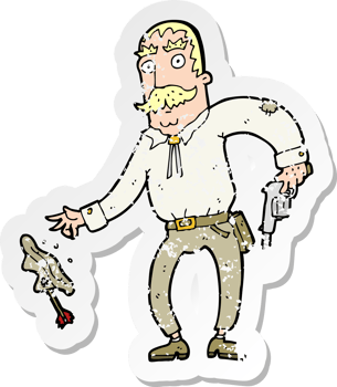 retro distressed sticker of a cartoon wild west cowboy drawing png