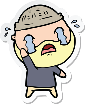 sticker of a cartoon bearded man crying waving goodbye png