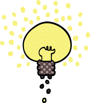comic book style cartoon shining light bulb png