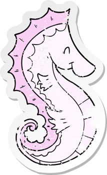 distressed sticker of a cartoon sea horse png
