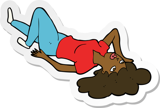 sticker of a cartoon woman lying on floor png