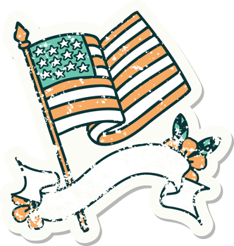 worn old sticker with banner of the american flag png