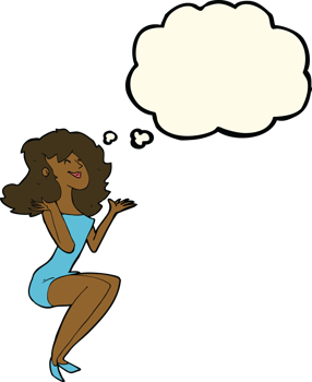 cartoon attractive woman sitting with thought bubble png