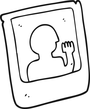 hand drawn black and white cartoon old instant photograph png
