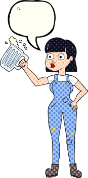 hand drawn comic book speech bubble cartoon woman with beer png