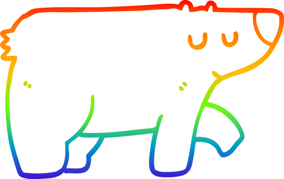 rainbow gradient line drawing of a cartoon bear png