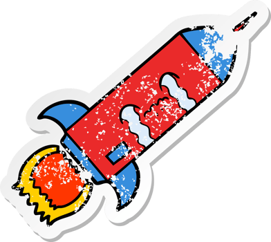 distressed sticker of a cartoon crying rocket png