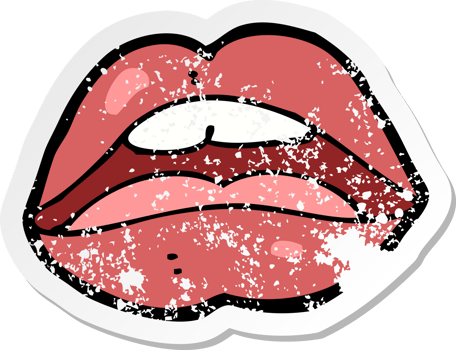 retro distressed sticker of a open mouth cartoon symbol drawing png